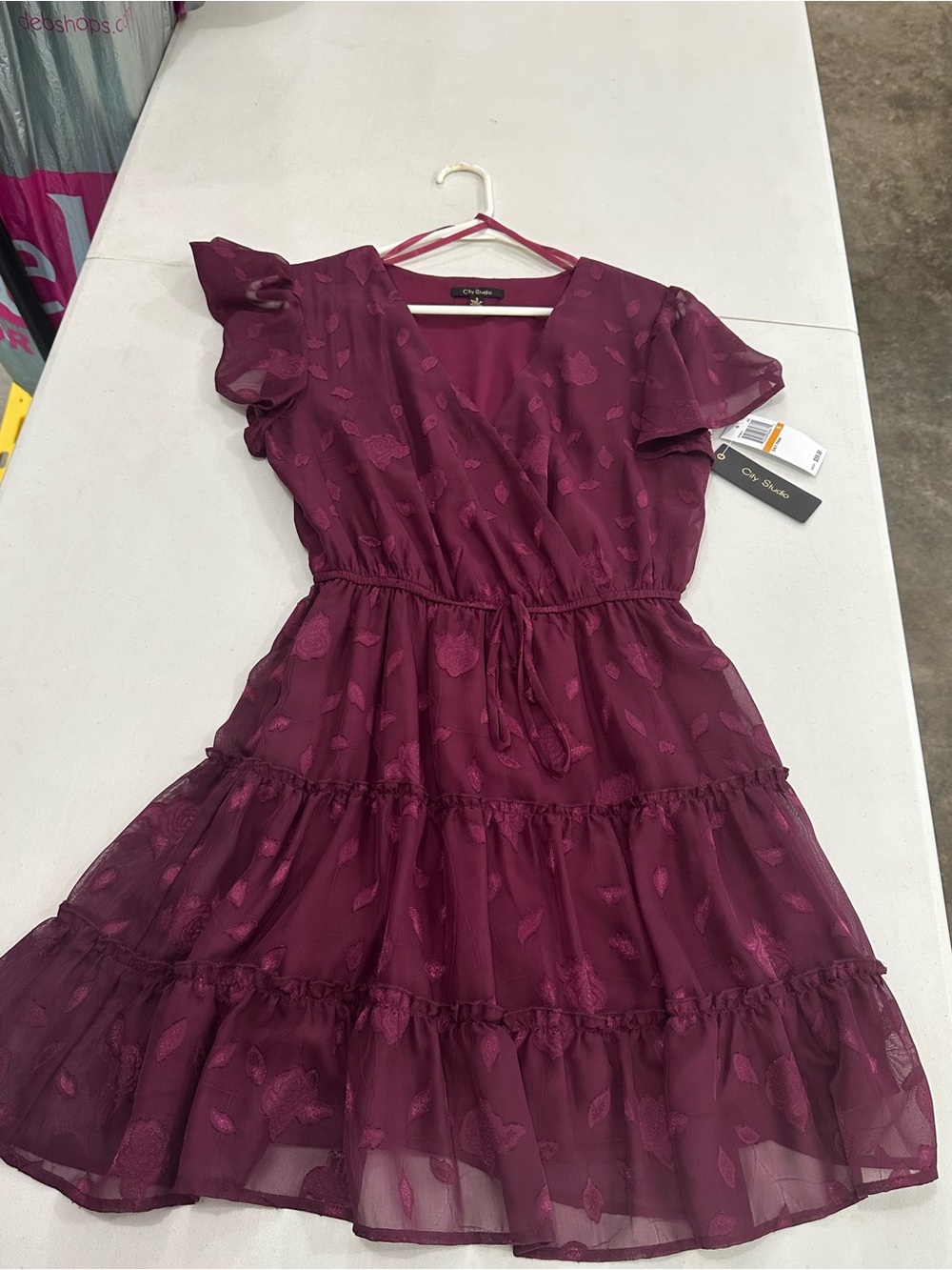 City Studio Plum Floral Tiered Wrap-Style Dress